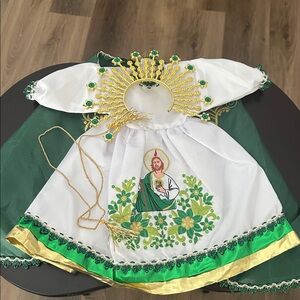 Niño Dios dress (Vestidito) San Judas Tadeo  with Green and Gold Accents size 35